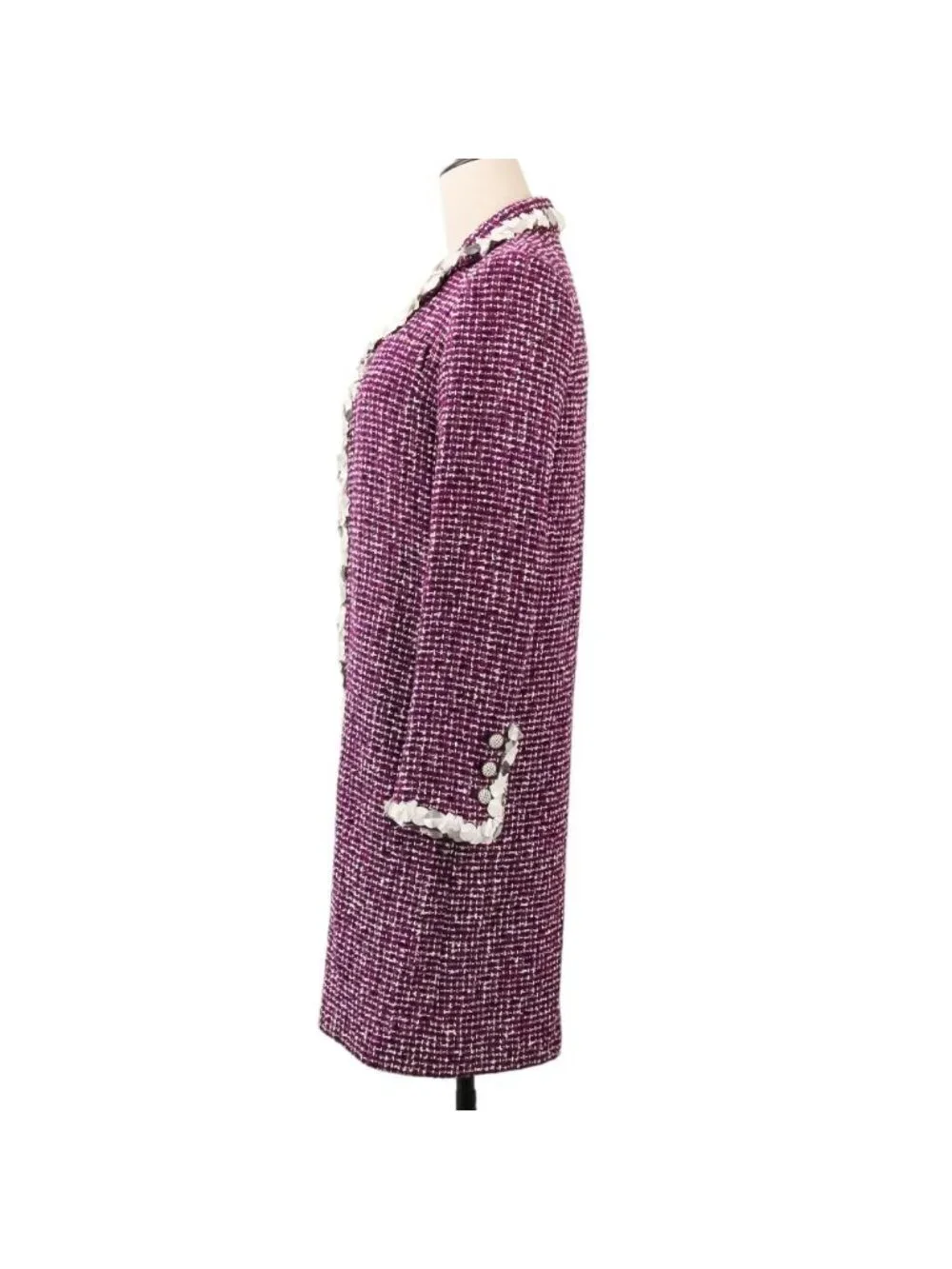 Chanel Sequin Trim Tweed Coat 34 Purple